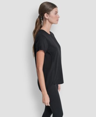 Women's Embroidered Crewneck Logo Roll-Sleeve Top