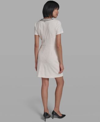 Women's V-Neck Tweed Sheath Dress