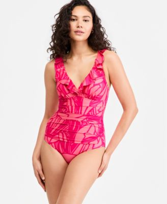 Ruffle Plunge Underwire Tummy Control One-Piece Swimsuit