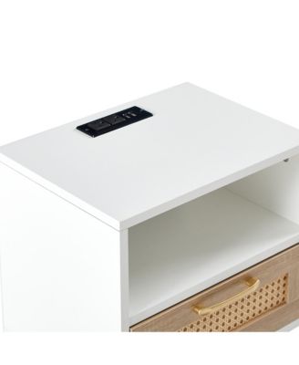 Rattan End Table with Power and USB