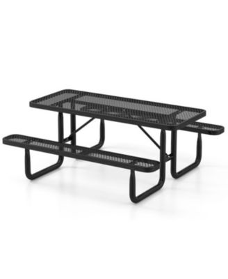 8-Person Picnic Table Set with Benches and Mesh Grid Design