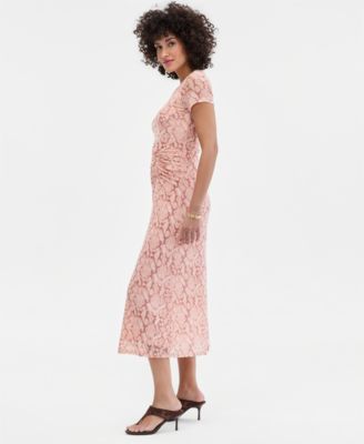 Women's Short-Sleeve Mesh Midi Dress