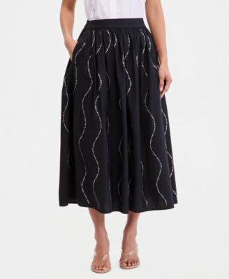 Women's Rhinestone Wave Pull-On Midi Skirt
