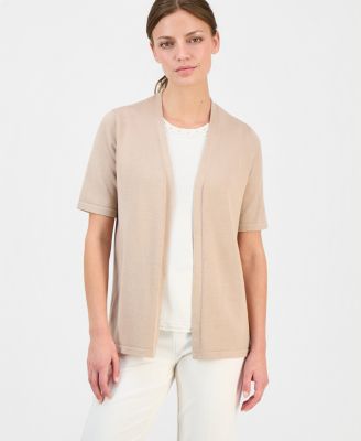 Petite Open-Front Elbow-Sleeve Cardigan