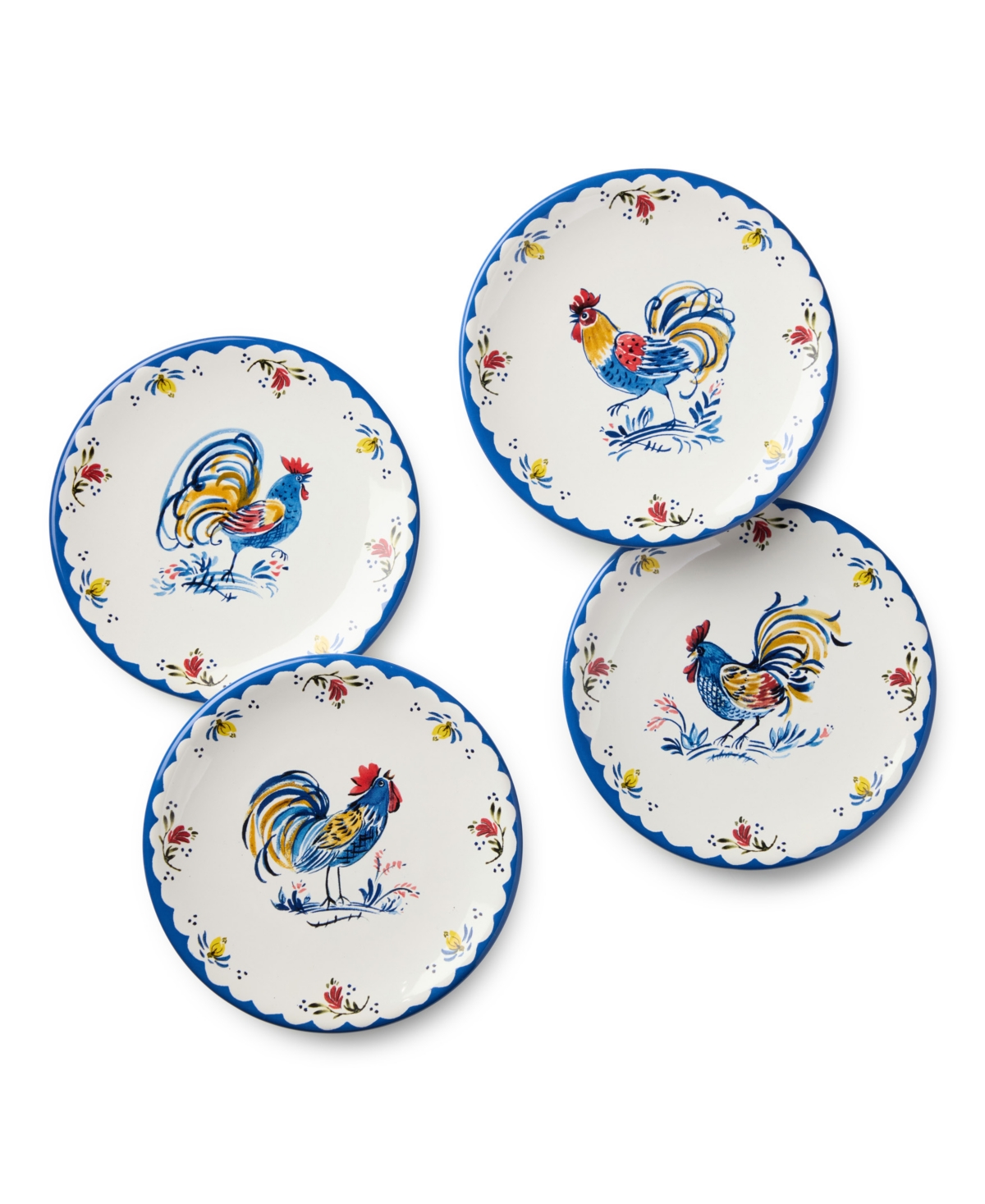 Certified International French Rooster Canape Plates, Set of 4