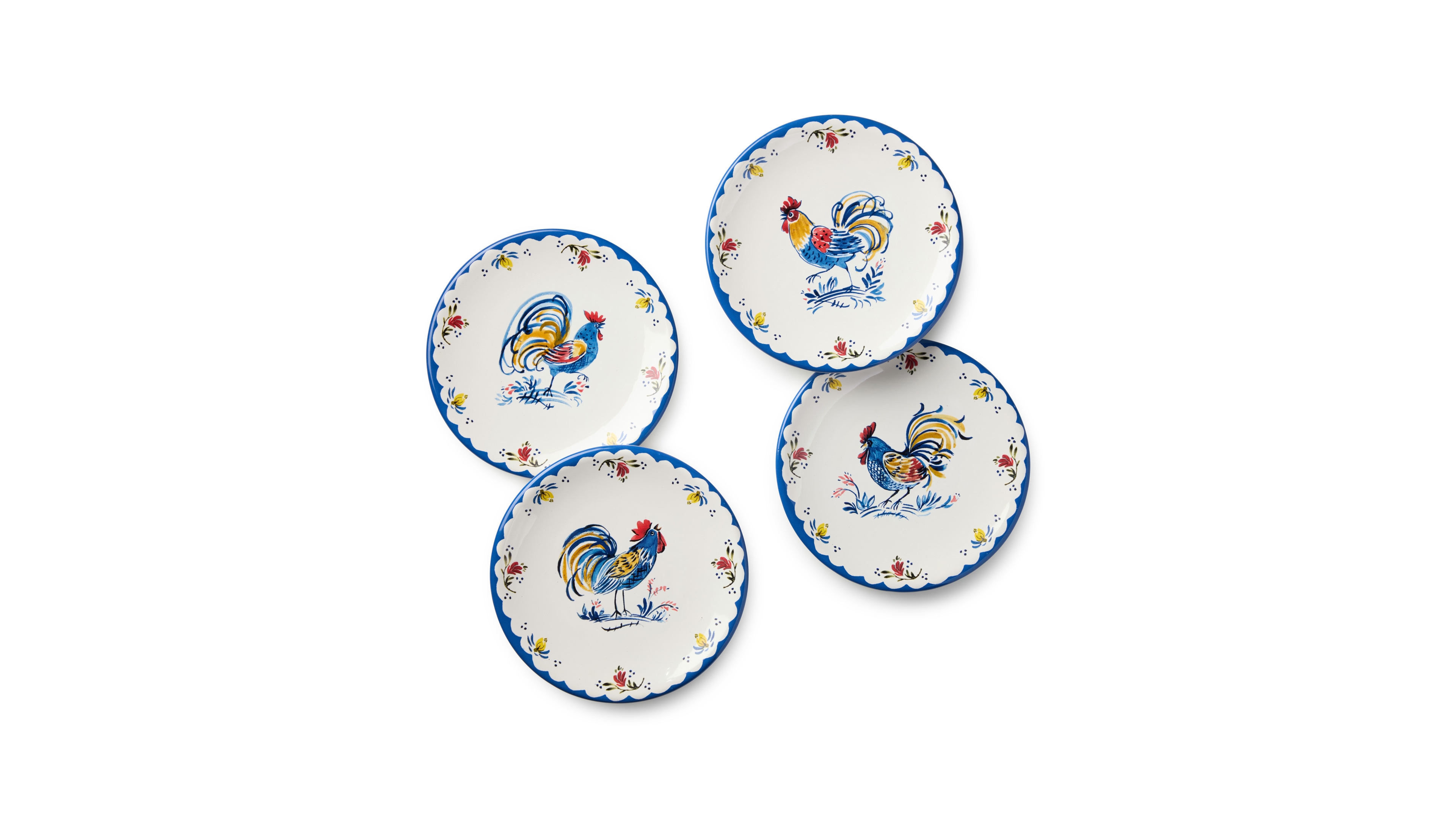 Certified International French Rooster Canape Plates, Set of 4