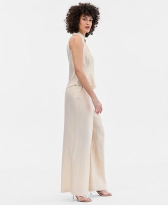Women's Metallic Linen-Blend Wide-Leg Pants