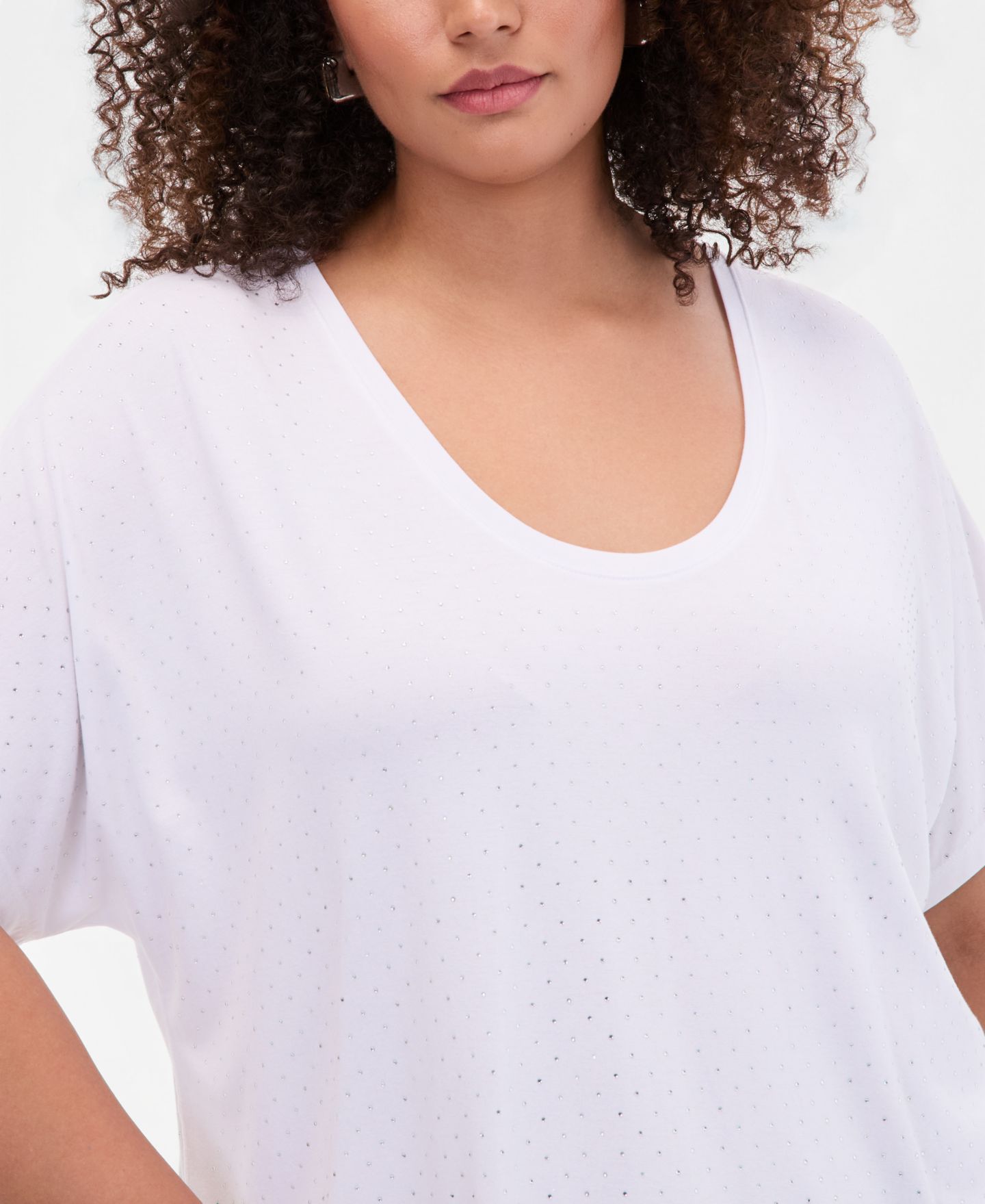Женская футболка I.N.C. International Concepts Plus Size Embellished Scoop-Neck, цвет: Яркий белый — фото 3