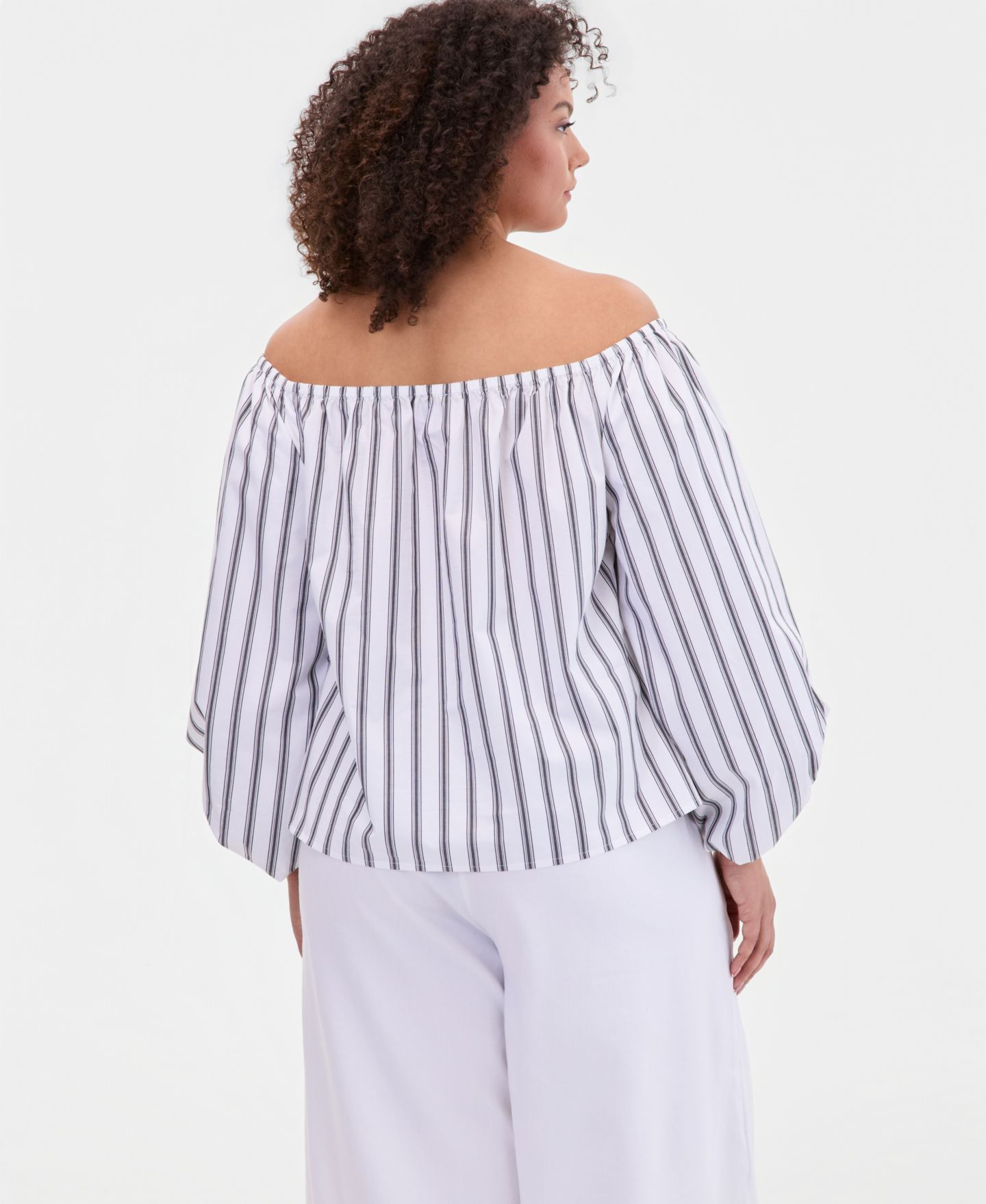 Женский топ I.N.C. International Concepts Plus Size Off-The-Shoulder Puffed-Sleeve Top, цвет: Полосатый — фото 4