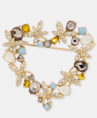 Mixed Stone Heart Wreath Pin