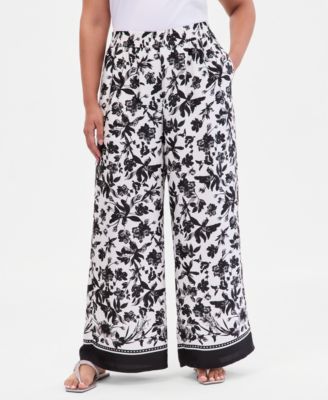 Plus Size Twill Wide-Leg Pants