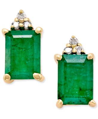 Macy's - Emerald (1-7/8 ct. t.w.) and Diamond Accent Stud Earrings in 14k Gold