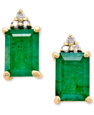 image of Emerald (1-7/8 ct. t.w.) and Diamond Accent Stud Earrings in 14k Gold