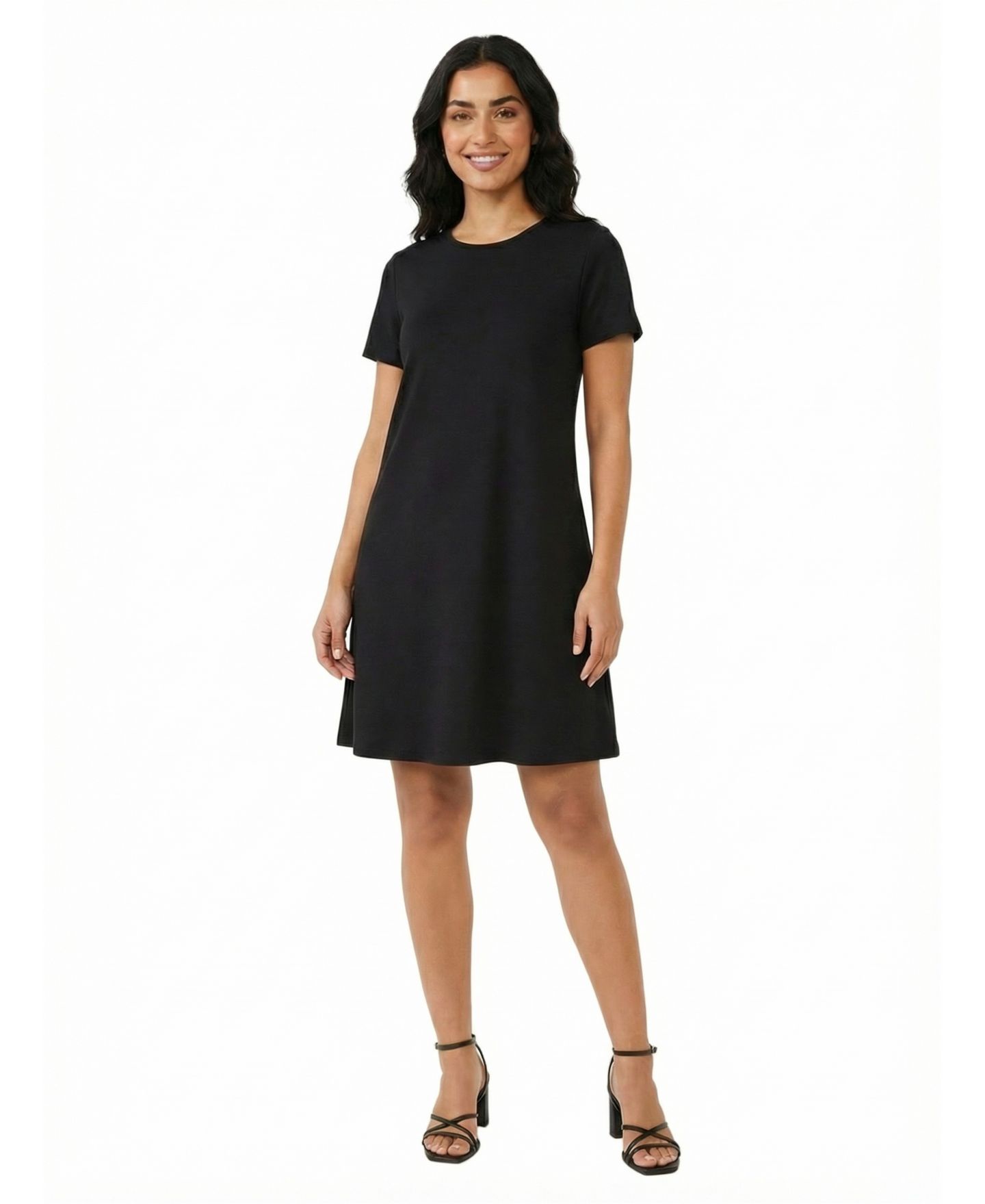 Женское платье 24seven Comfort Apparel Petite Short-Sleeve Shift, цвет: Чёрный — фото 1