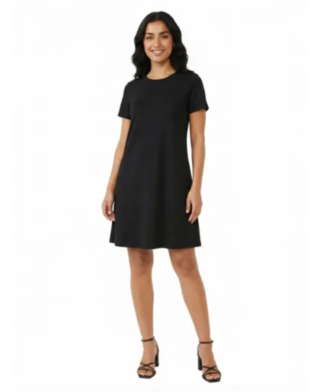 Petite Short-Sleeve Shift Dress - Black