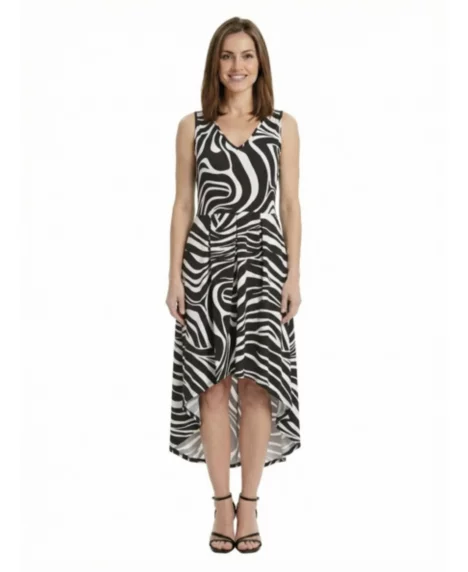Petite Zebra High-Low Pocket Midi Dress - Print