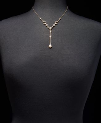 Crystal & Imitation Pearl Station Lariat Necklace, 16" + 3" extender