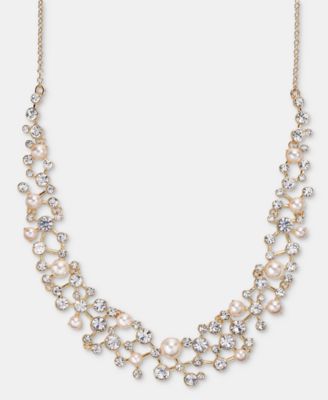 Crystal & Imitation Pearl Cluster Statement Necklace, 16" + 3" extender