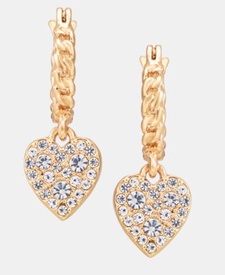 Gold-Tone Pav&eacute; Heart Drop Hoop Earrings 