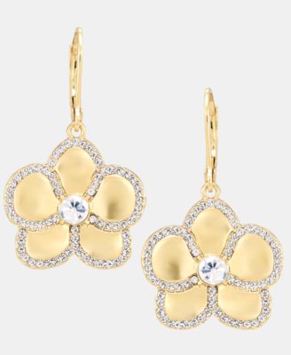 Gold-Tone Pav&eacute; Orchid Drop Earrings