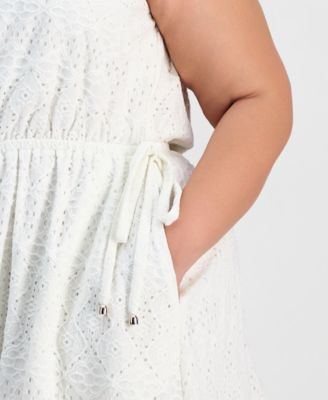 Plus Size V-Neck Cap-Sleeve Eyelet Dress