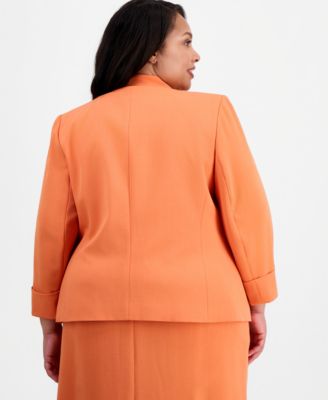 Plus Size Collarless Open-Front Zip-Pocket Jacket 