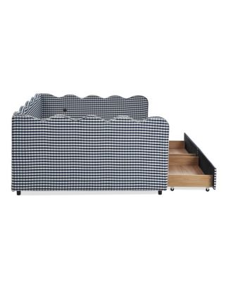 Wood Gingham Wave Shape Daybed with USB Port & 2 Storage Drawers