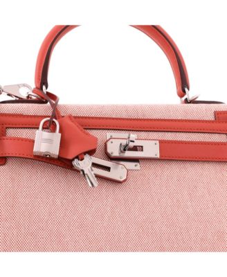 Kelly 28 Handbag Toile and Brown Swift with Palladium Hardware