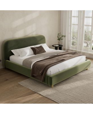 Velvet Platform Bed with Curve Design Headboard