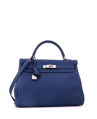 Kelly 32 Handbag Blue Togo with Palladium Hardware