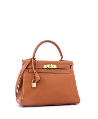 Kelly 28 Handbag Brown Courchevel with Gold Hardware