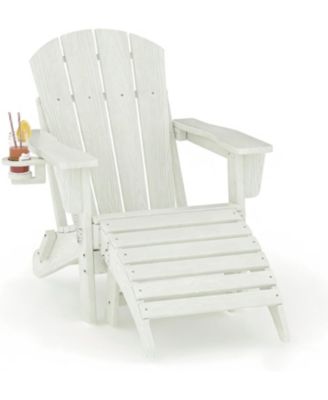Folding Adirondack Chair with Ottoman, HDPE Outdoor Patio Chair with Cup Holder