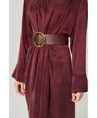 Women's Belted Draped Shirt-Collar Maxi Dress