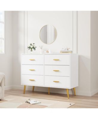 Modern 6-Drawer Dresser with Metal Handles, Wooden Storage Chest
