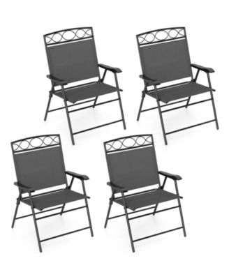 4 Pack Patio Folding Chairs w/ Backrests & Armrests Metal Frame Outdoor