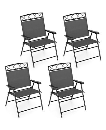 4 Pack Patio Folding Chairs w/ Backrests & Armrests Metal Frame Outdoor