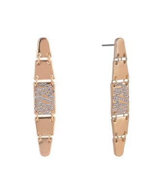 Tone Linear Earrings with Pave Crystal Stone Accents
