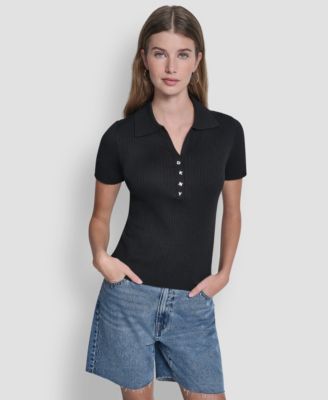 Women's Short-Sleeve Rib Collared Polo Top