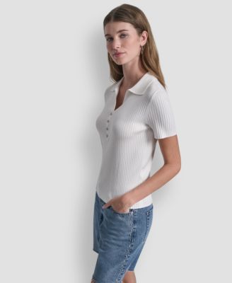 Women's Short-Sleeve Rib Collared Polo Top