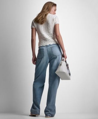 Women's Short-Sleeve V-Neck Polo Cropped Sweater