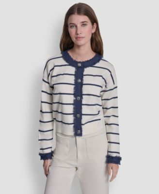Women's Crew Neck Striped Cardigan