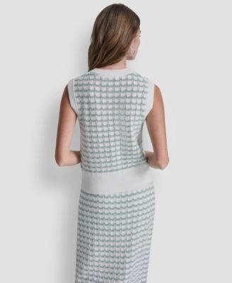 Women's Sleeveless Button-Front Shell & Pointelle Stitch Crew Neck Sweater