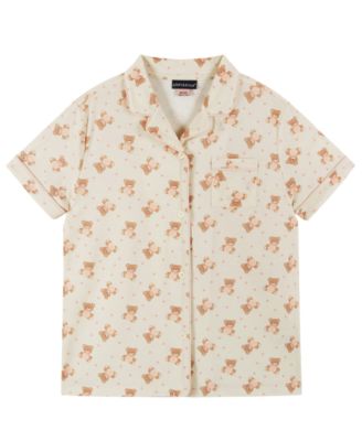 Girls' 6-16 Button-Down Shirt and Shorts, 2-Piece Pajama Set