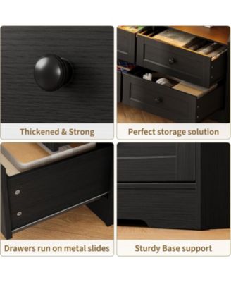 Slim 6 Drawer Dresser with Open Shelf, Wooden Space-Saving Storage Chest for Bedroom, Nursery, Closet