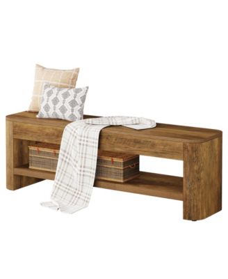 Farmhouse Entryway Bench, 53.5" Wood End of Bed Bench with Shoe Storage, 2-Tier Narrow Indoor Bench