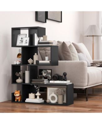 5-Tier S-Shaped Bookshelf Geometric Z-Shelf Bookcase with Open Cubes