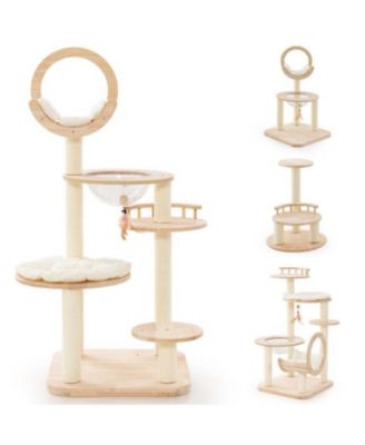 4-in-1 Wooden Cat Tower with Space Capsule Nest, Indoor Cat Furniture for Climbing & Play
