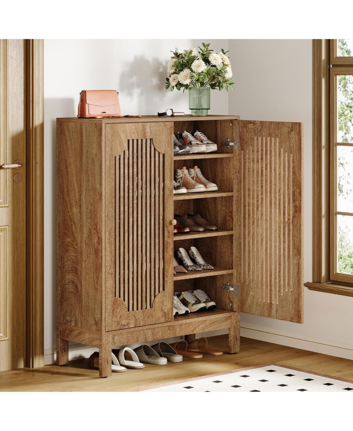 Tribesigns Shoe Cabinet with Doors, 5-Tier Shoe Storage Cabinet with Adjustable Shelves
