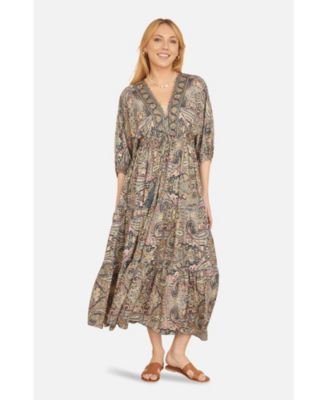 Women's Paisley Print Midi Kimono Dress