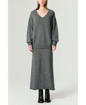 Women's Embellished V-Neck Knit Sweater